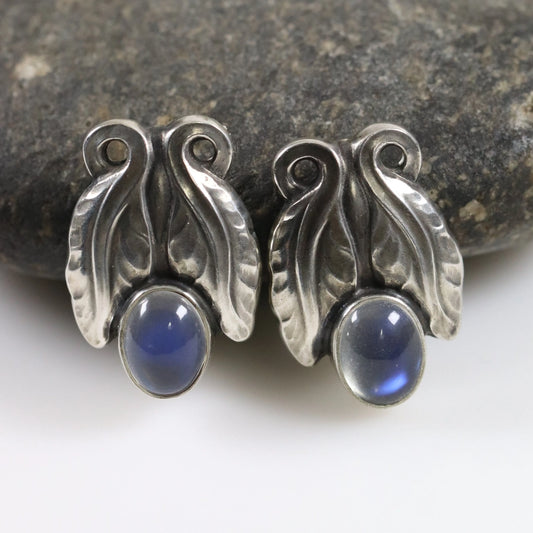 SOLD OUT: Georg Jensen Moonstone Earrings 108 | Vintage Sterling Silver | Art Nouveau Denmark - Carmel FSJ