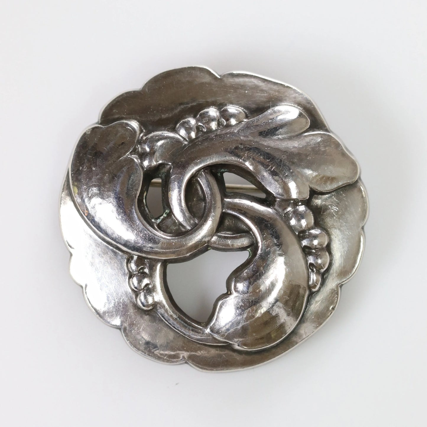 SOLD OUT: Georg Jensen Round Foliate Brooch 20 | Vintage Sterling Silver | Art Nouveau Denmark Pin - Carmel Fine Silver Jewelry