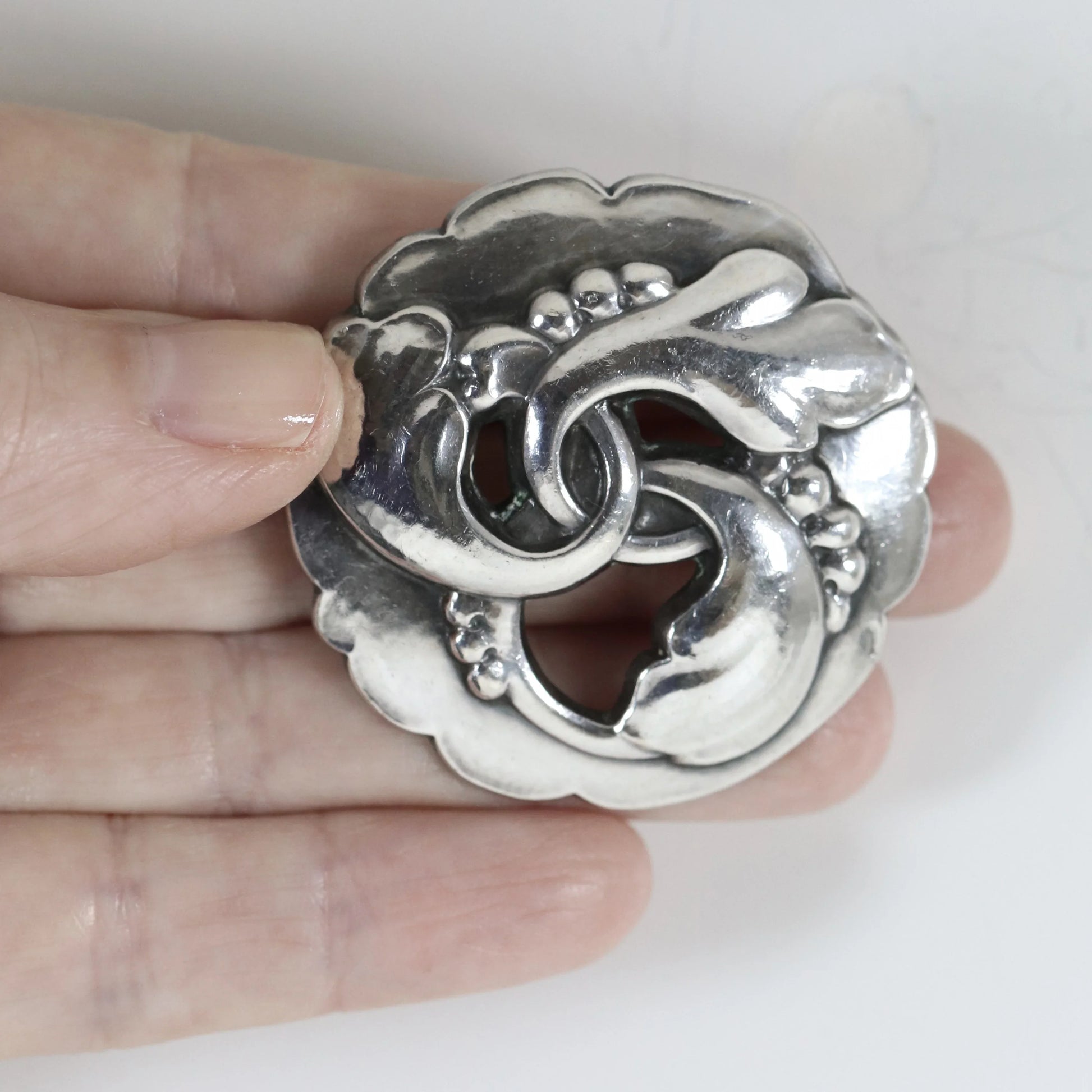 SOLD OUT: Georg Jensen Round Foliate Brooch 20 | Vintage Sterling Silver | Art Nouveau Denmark Pin - Carmel Fine Silver Jewelry