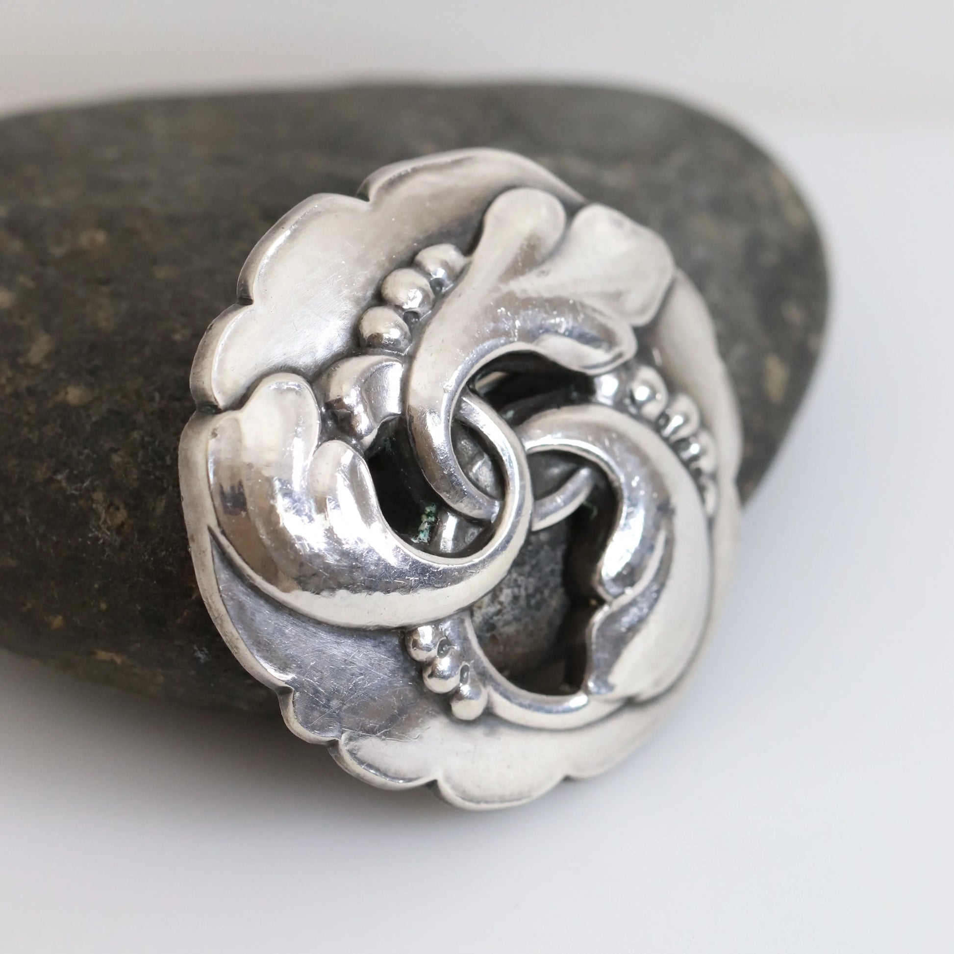 SOLD OUT: Georg Jensen Round Foliate Brooch 20 | Vintage Sterling Silver | Art Nouveau Denmark Pin - Carmel Fine Silver Jewelry