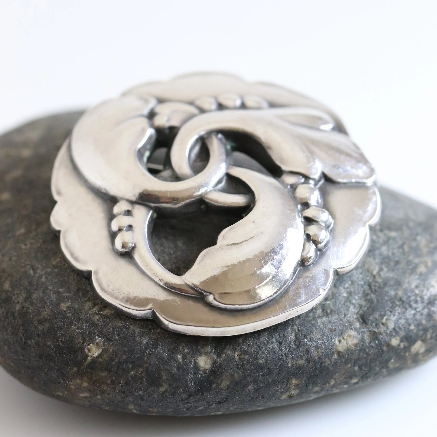 SOLD OUT: Georg Jensen Round Foliate Brooch 20 | Vintage Sterling Silver | Art Nouveau Denmark Pin - Carmel Fine Silver Jewelry