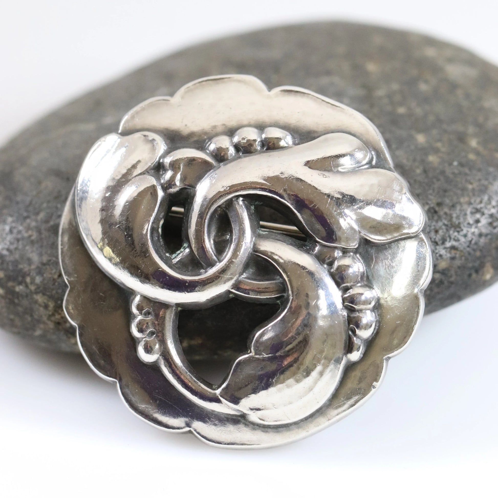 SOLD OUT: Georg Jensen Round Foliate Brooch 20 | Vintage Sterling Silver | Art Nouveau Denmark Pin - Carmel Fine Silver Jewelry