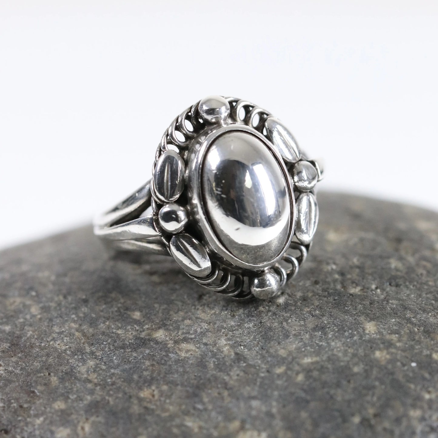 SOLD OUT: Georg Jensen Silver Cabochon Ring 1A - Size 6 1/2 | Vintage Sterling Silver | Art Nouveau Denmark - Carmel Fine Silver Jewelry
