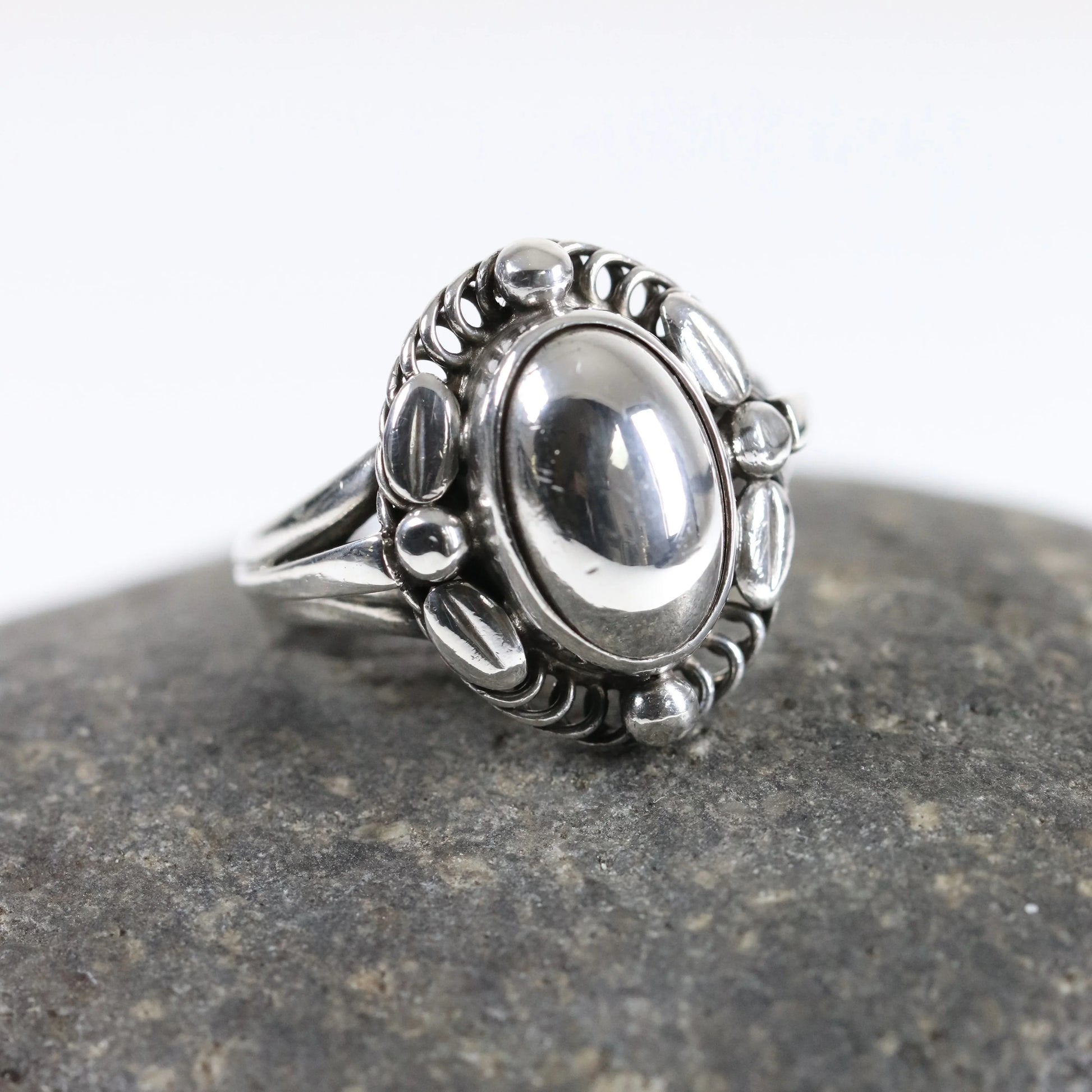 SOLD OUT: Georg Jensen Silver Cabochon Ring 1A - Size 6 1/2 | Vintage Sterling Silver | Art Nouveau Denmark - Carmel Fine Silver Jewelry