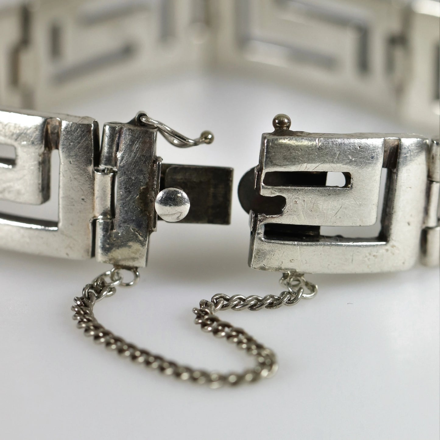 SOLD OUT: Greek Key Link Panel Bracelet | Vintage Sterling Silver | Large Male or Female - Carmel Fine Silver Jewelry