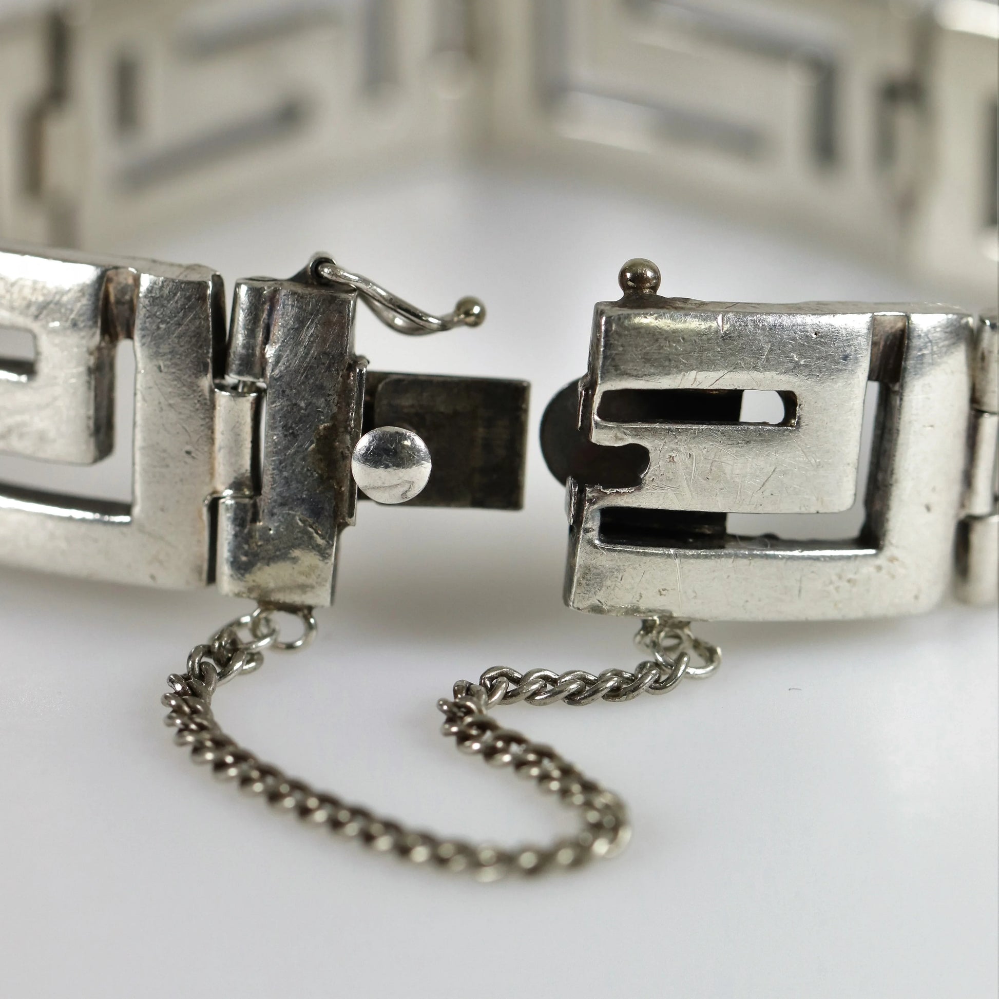 SOLD OUT: Greek Key Link Panel Bracelet | Vintage Sterling Silver | Large Male or Female - Carmel Fine Silver Jewelry