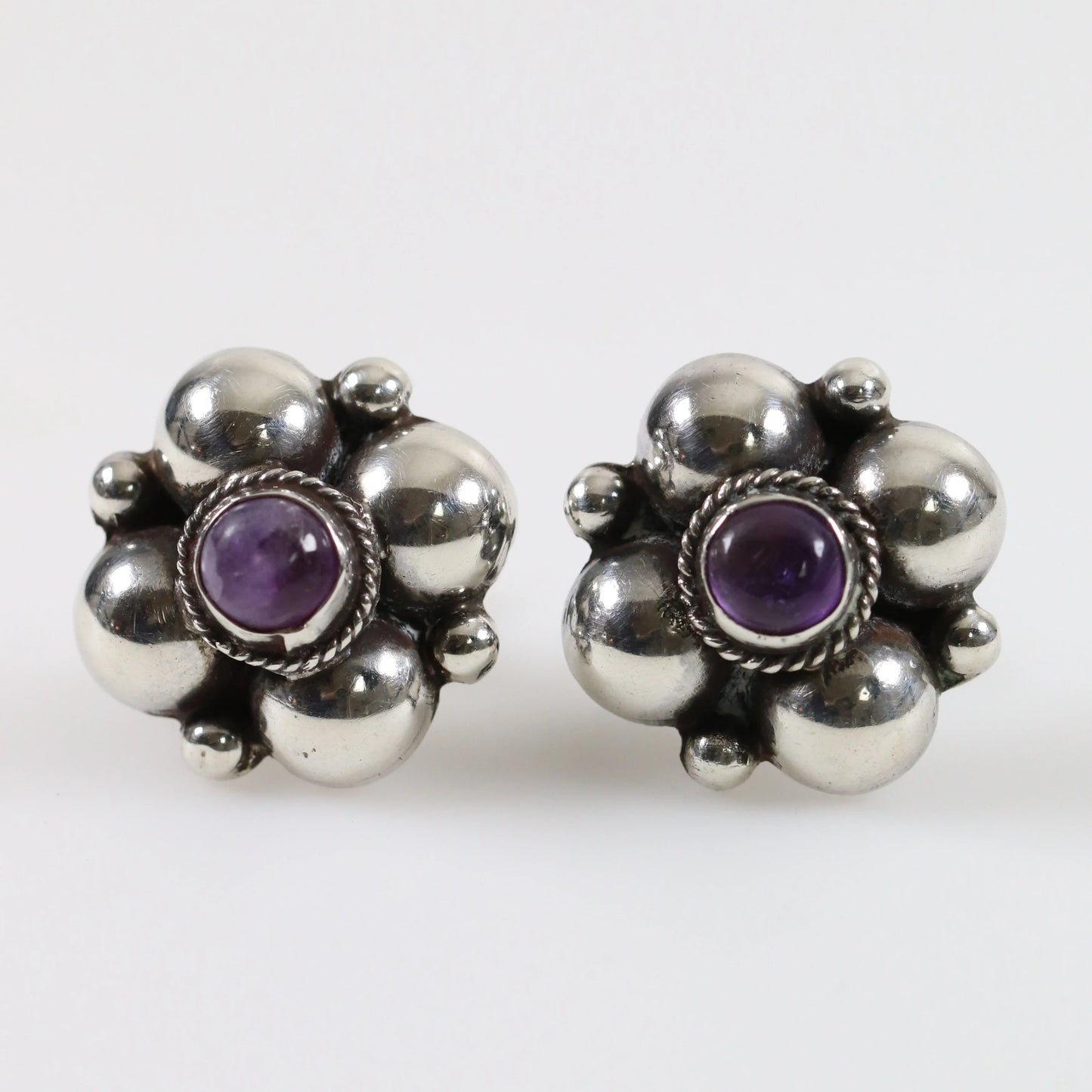 SOLD OUT: Handcrafted Amethyst Earrings | Vintage Sterling Silver | Mid-Century Mexico - Carmel Fine Silver Jewelry