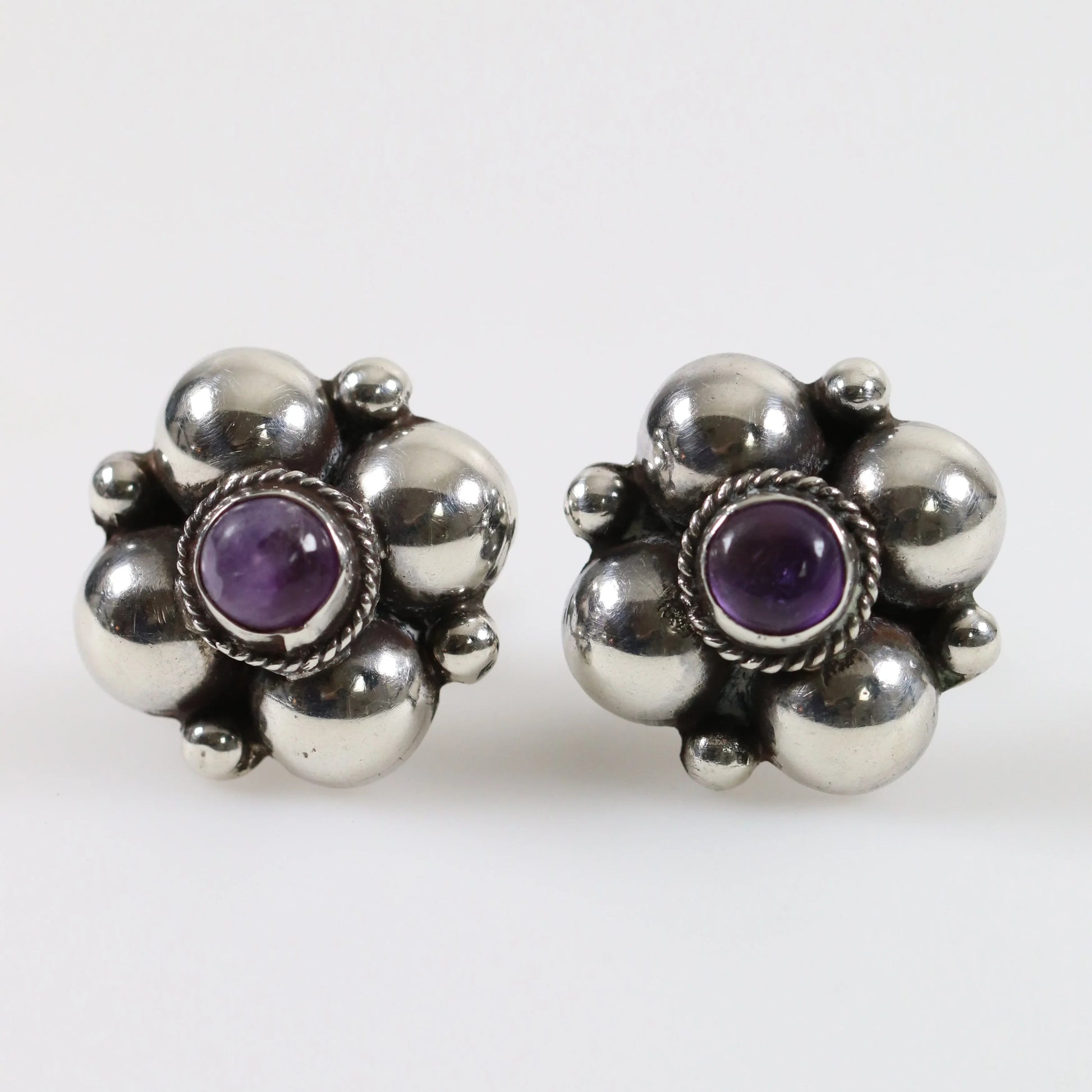 SOLD OUT: Handcrafted Amethyst Earrings | Vintage Sterling Silver | Mid-Century Mexico - Carmel Fine Silver Jewelry
