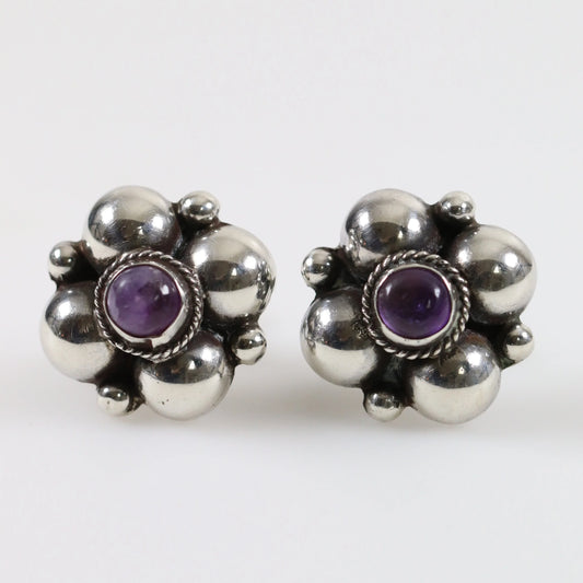 SOLD OUT: Handcrafted Amethyst Earrings | Vintage Sterling Silver | Mid-Century Mexico - Carmel Fine Silver Jewelry
