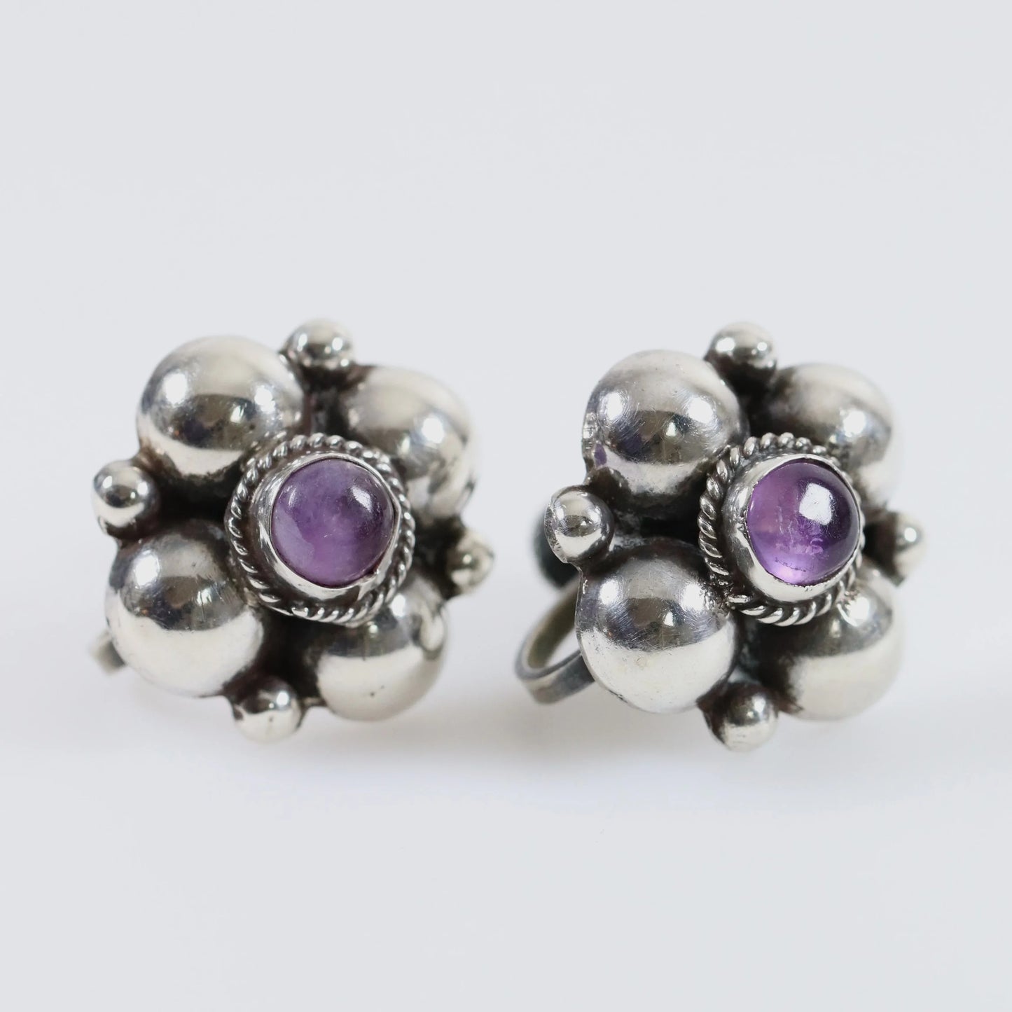 SOLD OUT: Handcrafted Amethyst Earrings | Vintage Sterling Silver | Mid-Century Mexico - Carmel Fine Silver Jewelry