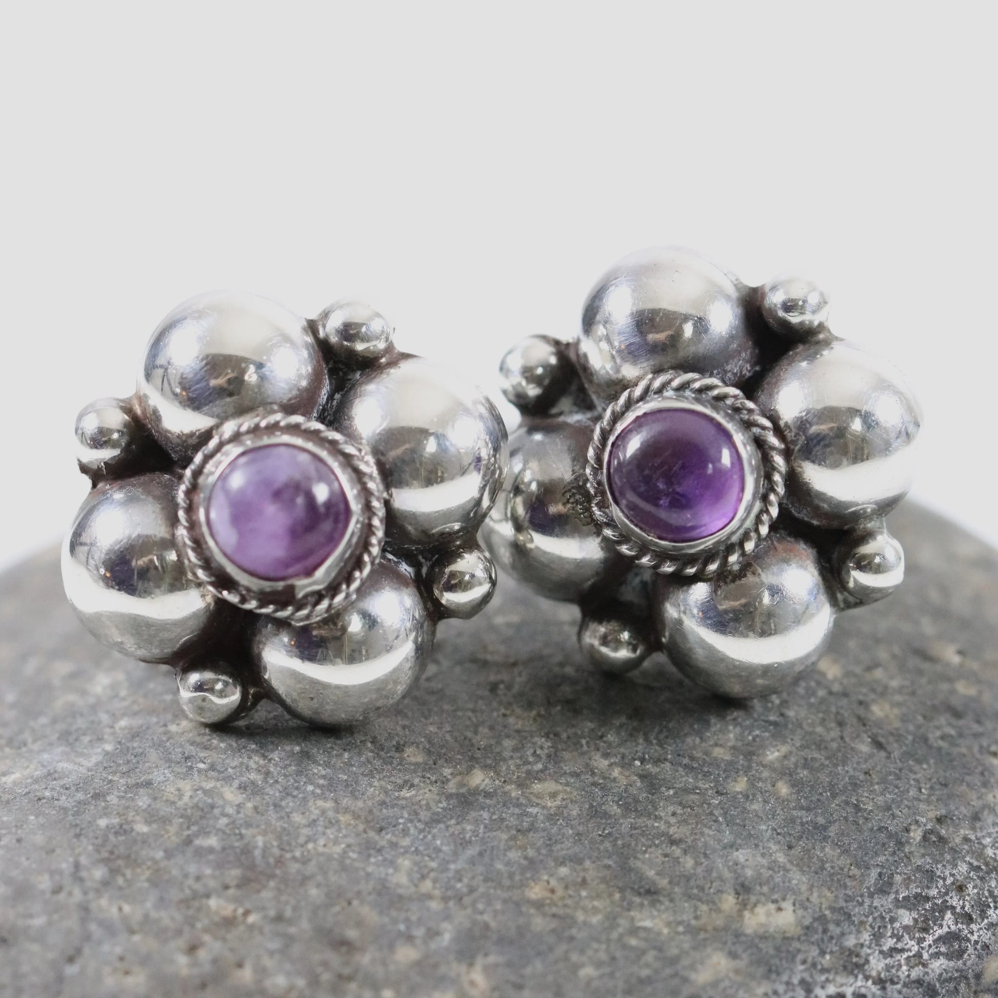 SOLD OUT: Handcrafted Amethyst Earrings | Vintage Sterling Silver | Mid-Century Mexico - Carmel Fine Silver Jewelry