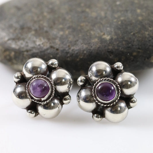 SOLD OUT: Handcrafted Amethyst Earrings | Vintage Sterling Silver | Mid-Century Mexico - Carmel FSJ