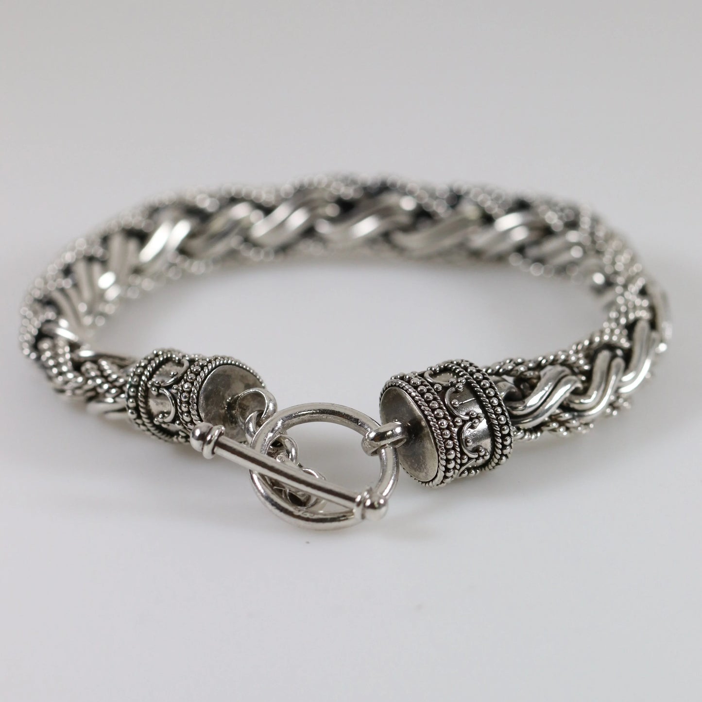 SOLD OUT: Heavy Braided Wheat Chain Link Bracelet | Vintage Sterling Silver | Ornate Byzantine Toggle - Carmel Fine Silver Jewelry