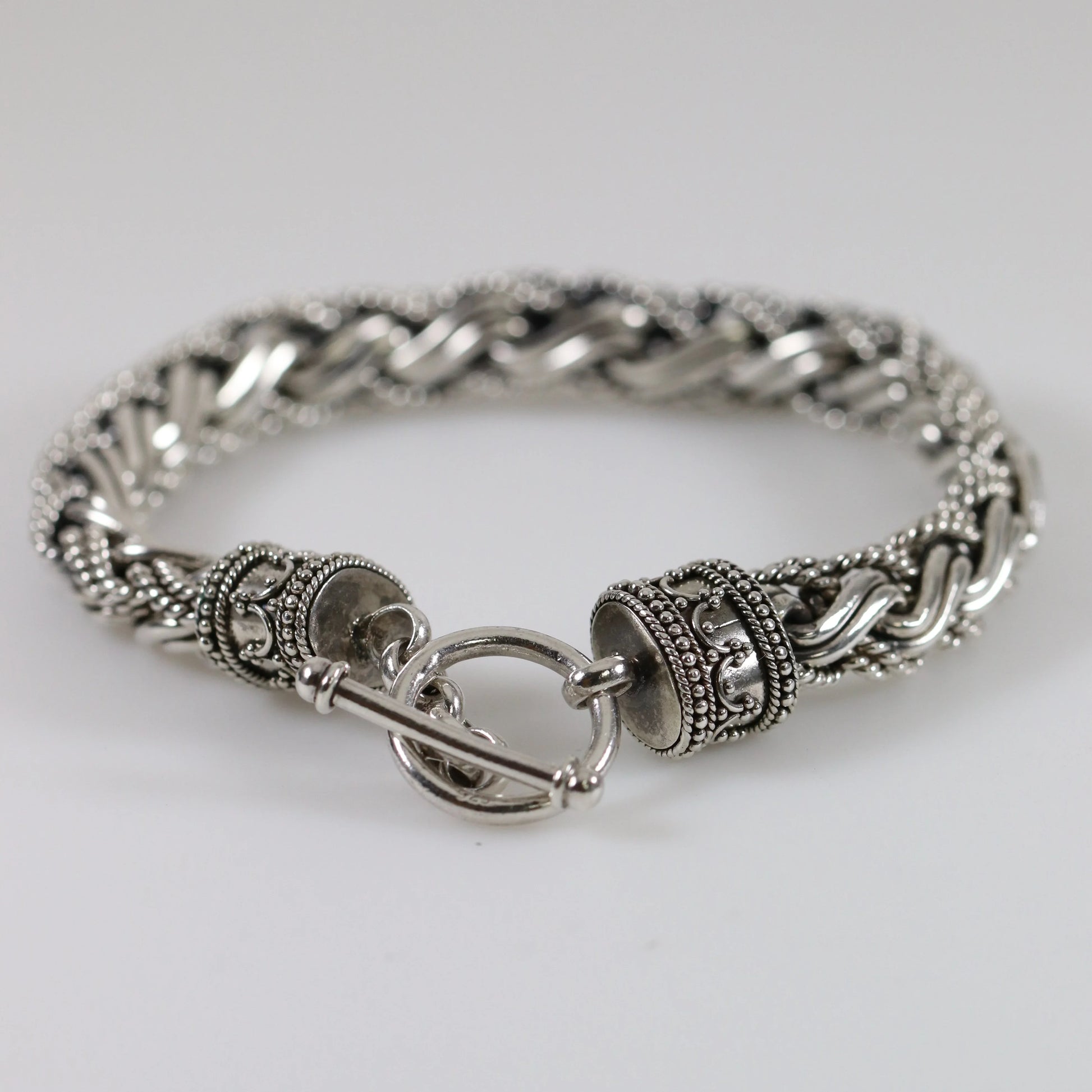 SOLD OUT: Heavy Braided Wheat Chain Link Bracelet | Vintage Sterling Silver | Ornate Byzantine Toggle - Carmel Fine Silver Jewelry