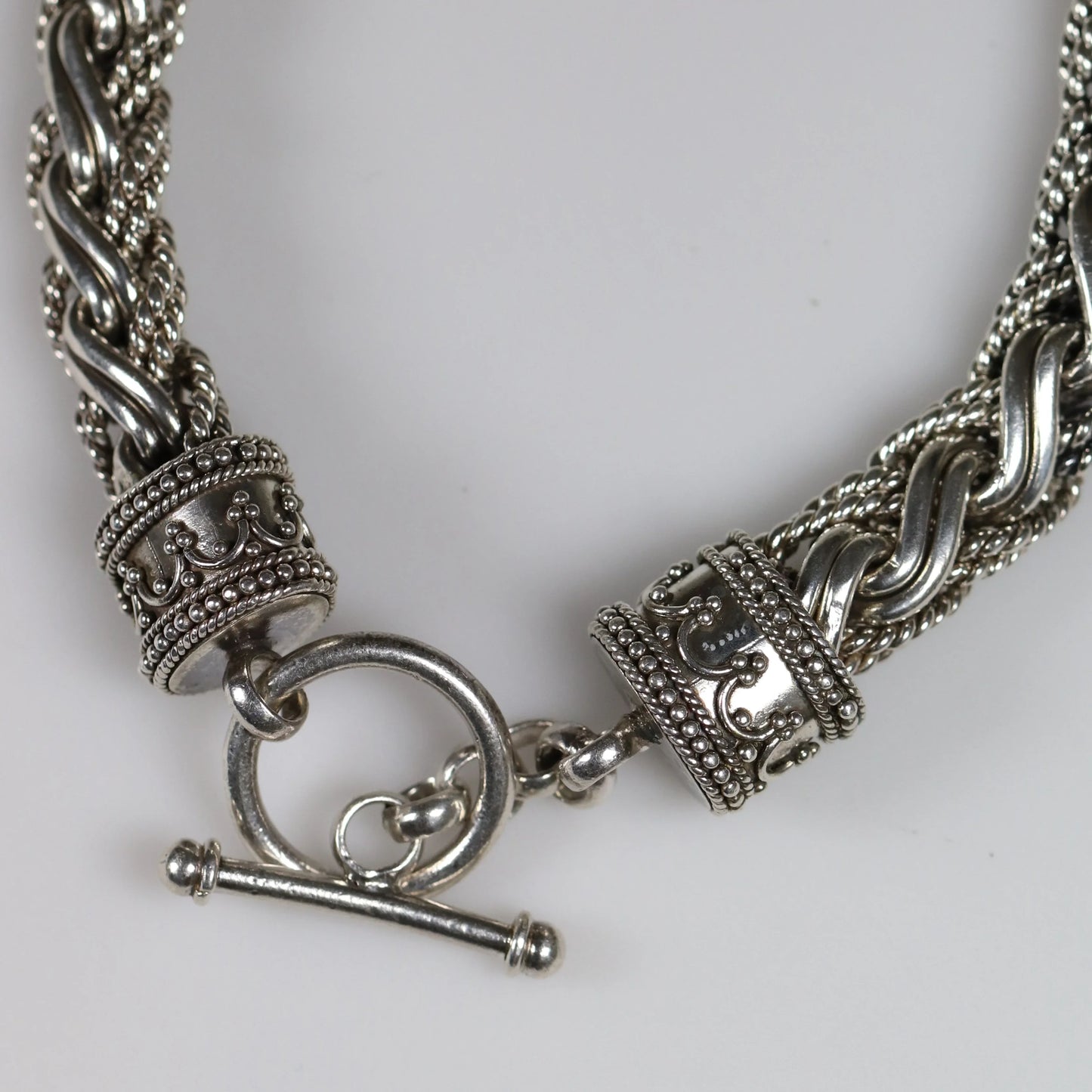 SOLD OUT: Heavy Braided Wheat Chain Link Bracelet | Vintage Sterling Silver | Ornate Byzantine Toggle - Carmel Fine Silver Jewelry