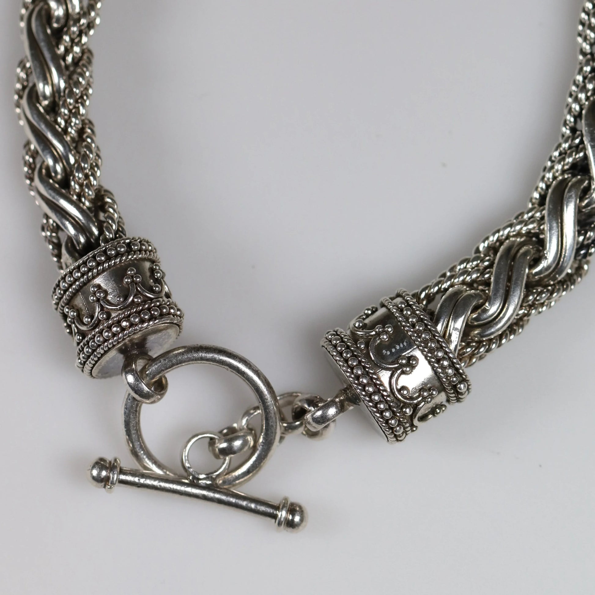 SOLD OUT: Heavy Braided Wheat Chain Link Bracelet | Vintage Sterling Silver | Ornate Byzantine Toggle - Carmel Fine Silver Jewelry