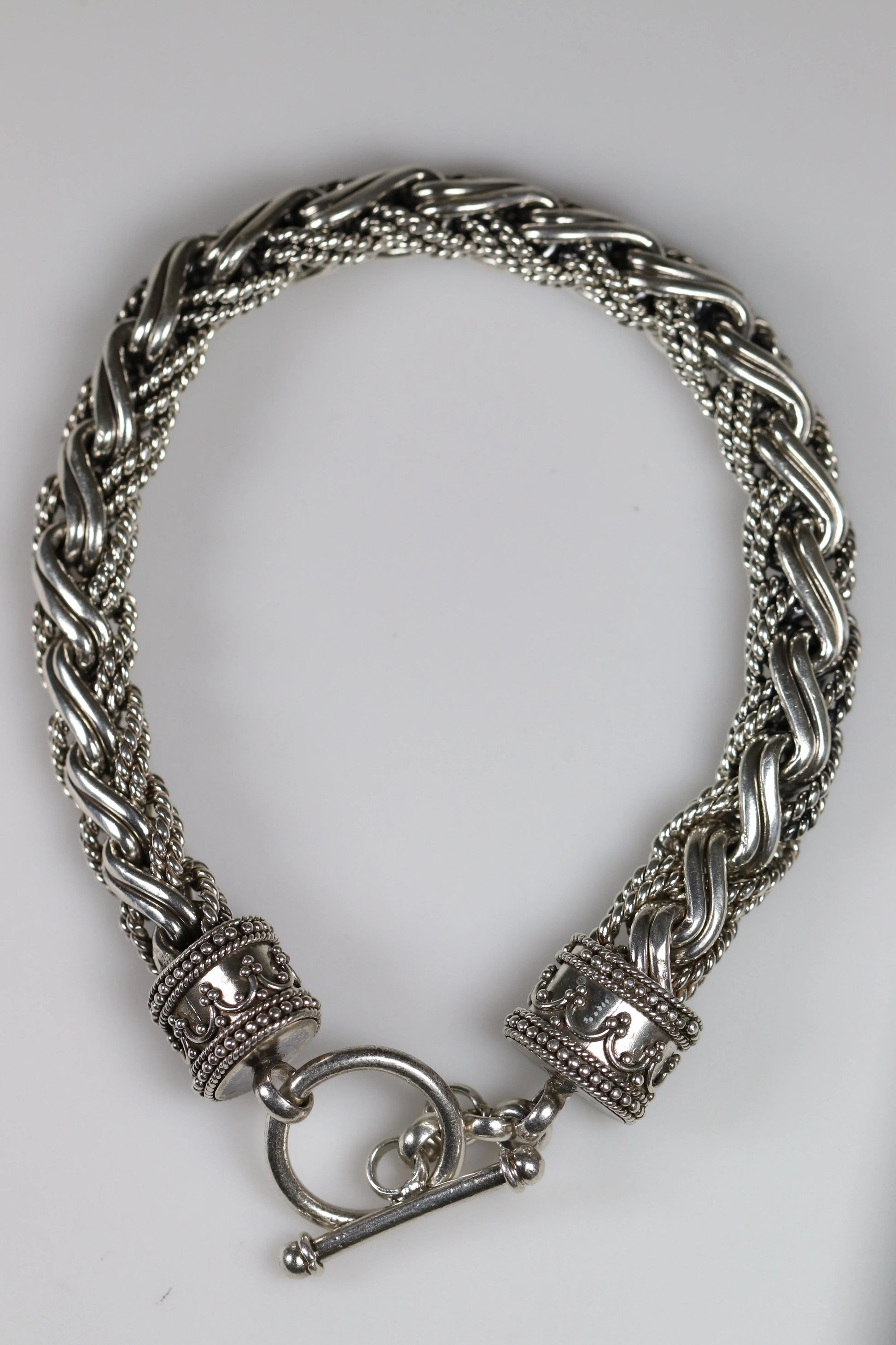 SOLD OUT: Heavy Braided Wheat Chain Link Bracelet | Vintage Sterling Silver | Ornate Byzantine Toggle - Carmel Fine Silver Jewelry