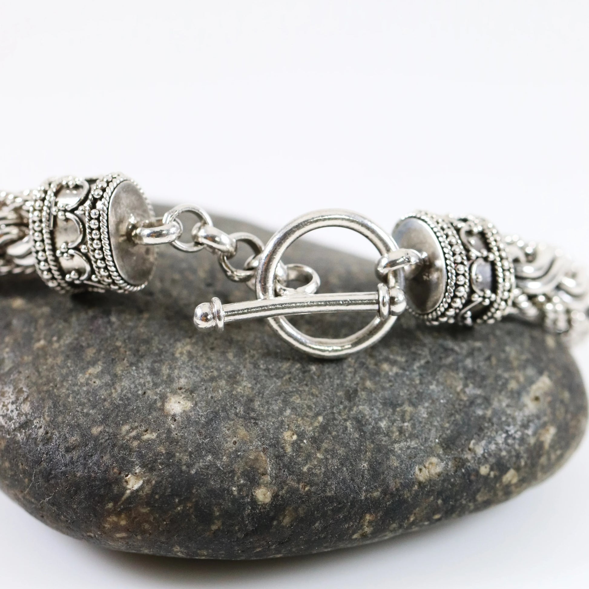 SOLD OUT: Heavy Braided Wheat Chain Link Bracelet | Vintage Sterling Silver | Ornate Byzantine Toggle - Carmel Fine Silver Jewelry