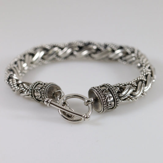 SOLD OUT: Heavy Braided Wheat Chain Link Bracelet | Vintage Sterling Silver | Ornate Byzantine Toggle - Carmel FSJ