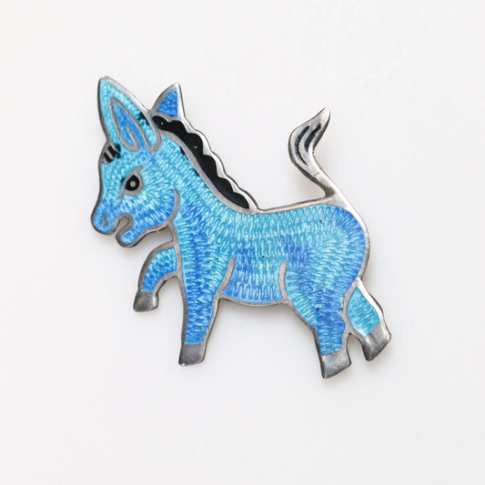 SOLD OUT: Jeronimo Fuentes Blue Burro Enamel Brooch | Vintage Sterling Silver | Taxco Mid-Century Pin - Carmel Fine Silver Jewelry