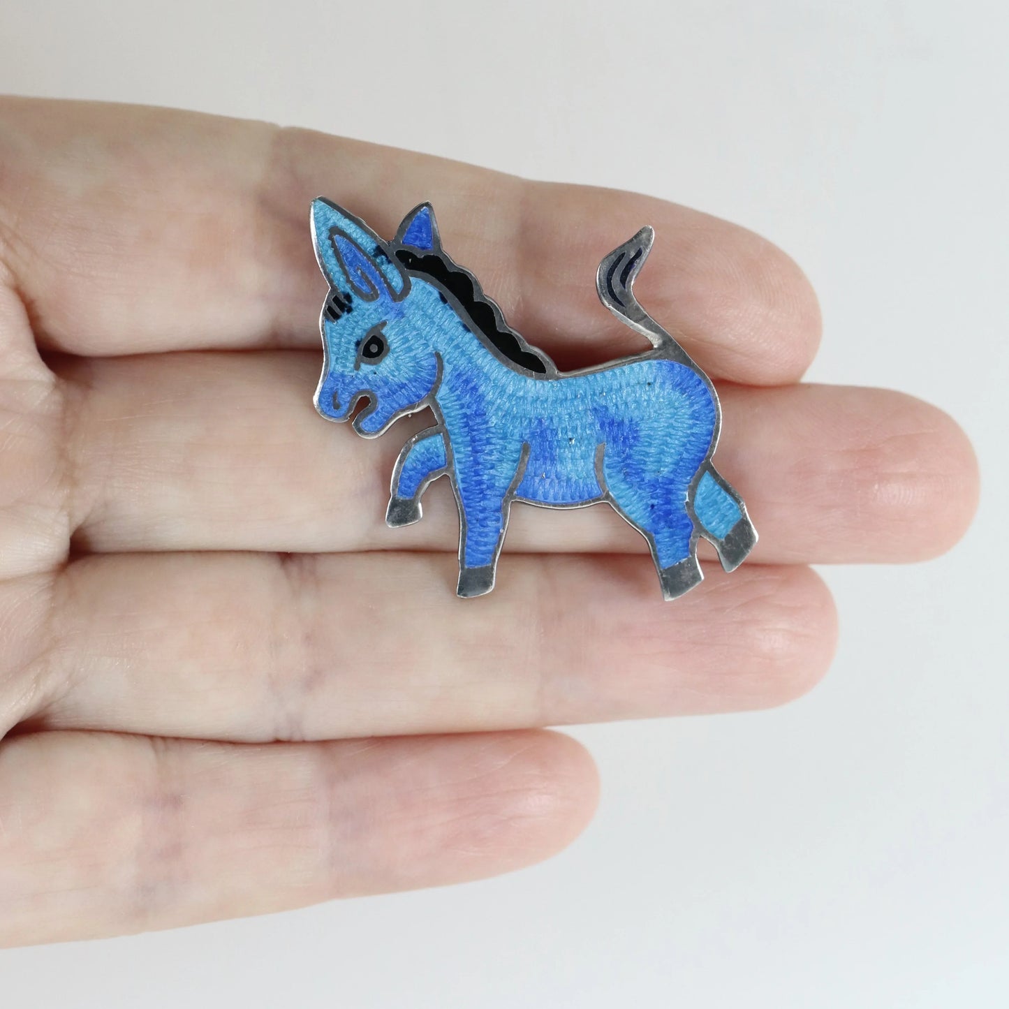 SOLD OUT: Jeronimo Fuentes Blue Burro Enamel Brooch | Vintage Sterling Silver | Taxco Mid-Century Pin - Carmel Fine Silver Jewelry