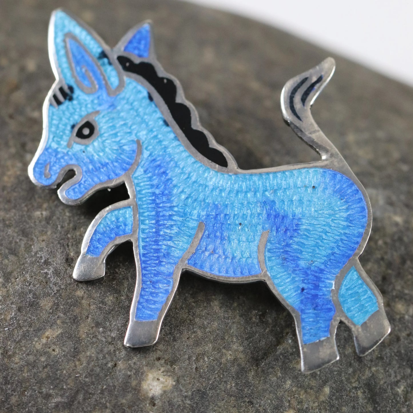 SOLD OUT: Jeronimo Fuentes Blue Burro Enamel Brooch | Vintage Sterling Silver | Taxco Mid-Century Pin - Carmel Fine Silver Jewelry