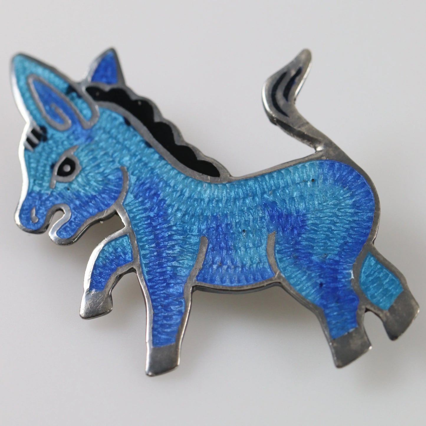 SOLD OUT: Jeronimo Fuentes Blue Burro Enamel Brooch | Vintage Sterling Silver | Taxco Mid-Century Pin - Carmel Fine Silver Jewelry
