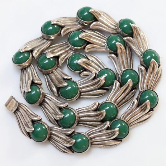 SOLD OUT: Los Castillo Green Onyx Floral Necklace | Vintage Sterling Silver | Taxco Mid-Century - Carmel Fine Silver Jewelry
