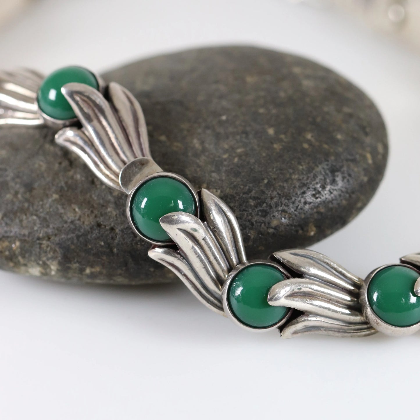 SOLD OUT: Los Castillo Green Onyx Floral Necklace | Vintage Sterling Silver | Taxco Mid-Century - Carmel Fine Silver Jewelry