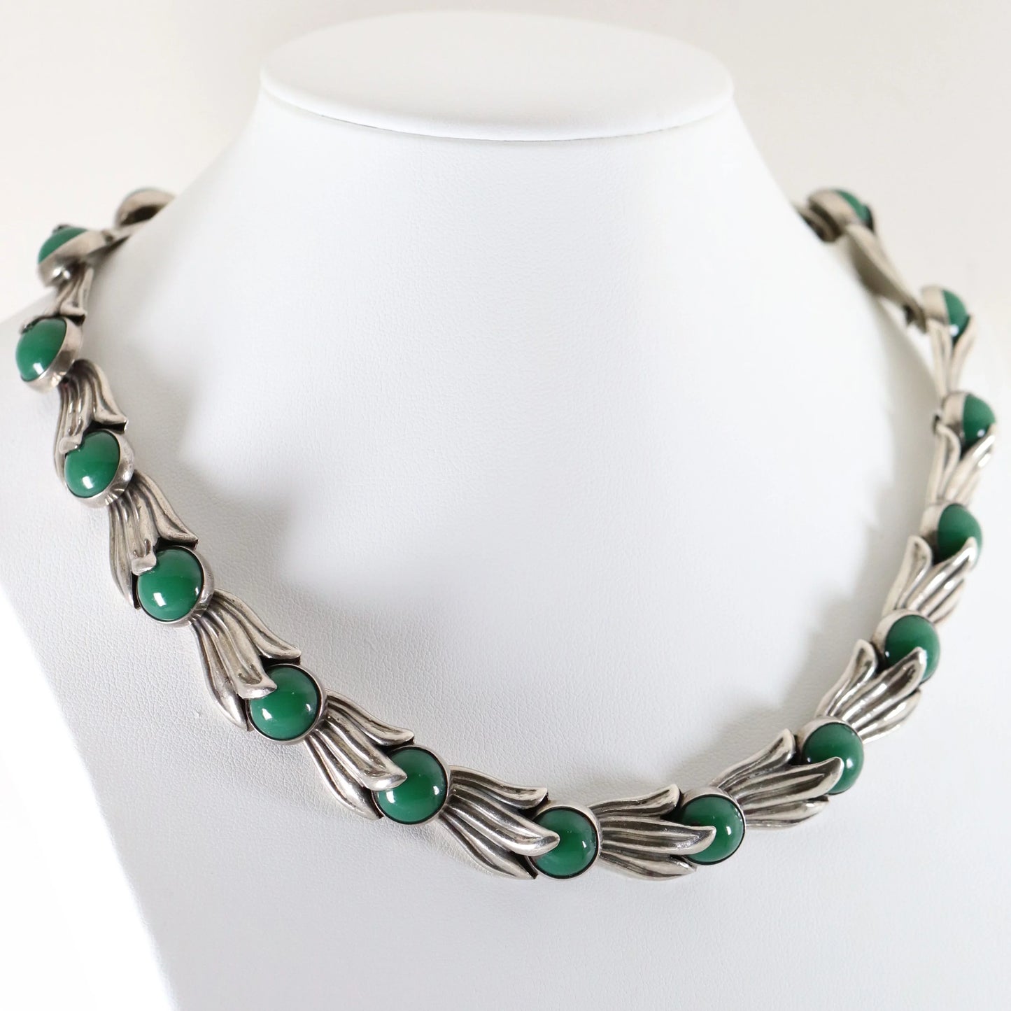 SOLD OUT: Los Castillo Green Onyx Floral Necklace | Vintage Sterling Silver | Taxco Mid-Century - Carmel Fine Silver Jewelry