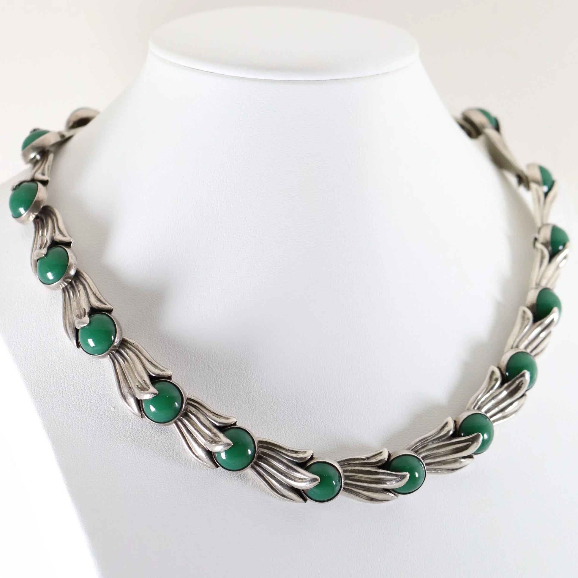 SOLD OUT: Los Castillo Green Onyx Floral Necklace | Vintage Sterling Silver | Taxco Mid-Century - Carmel Fine Silver Jewelry