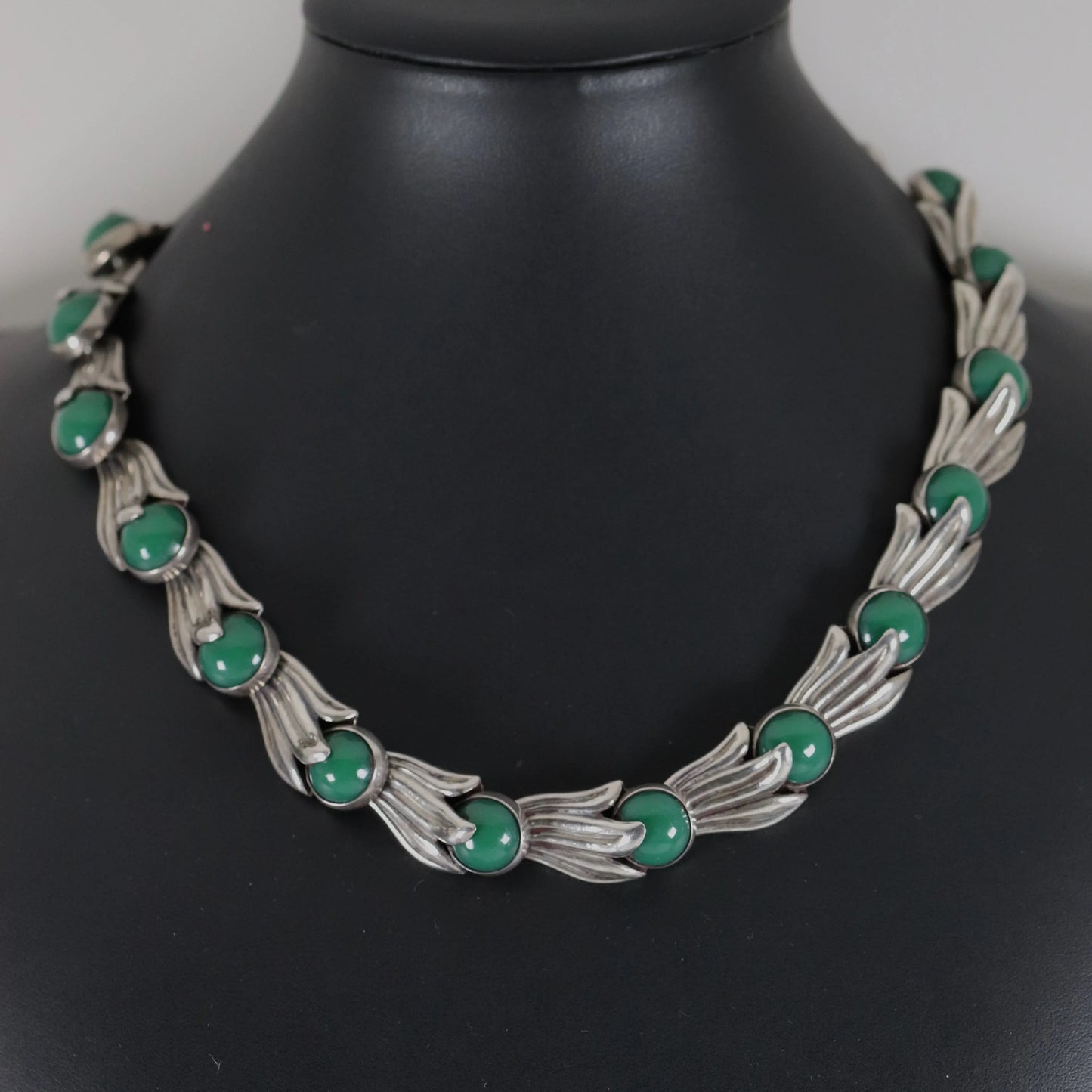 SOLD OUT: Los Castillo Green Onyx Floral Necklace | Vintage Sterling Silver | Taxco Mid-Century - Carmel Fine Silver Jewelry