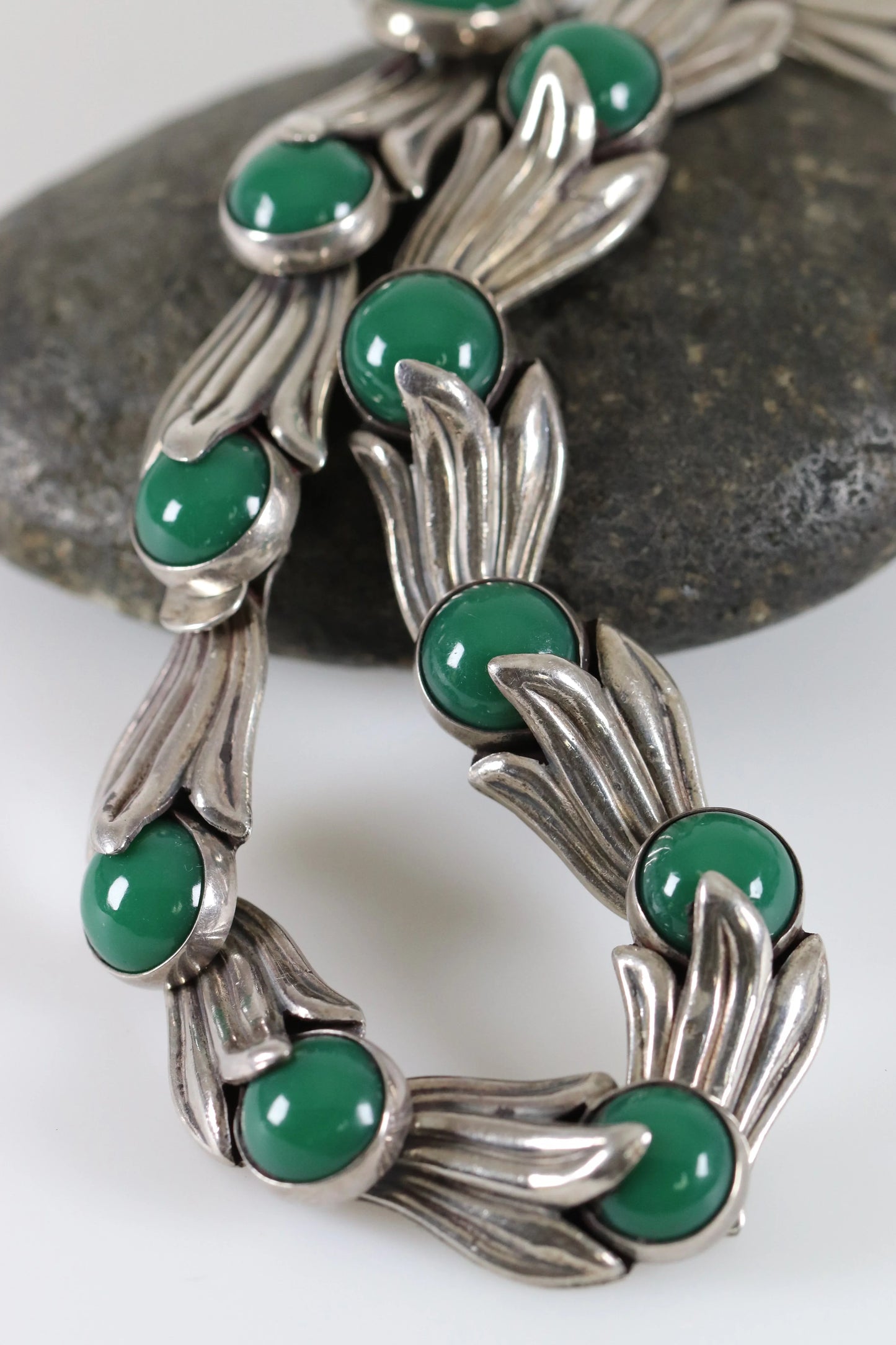 SOLD OUT: Los Castillo Green Onyx Floral Necklace | Vintage Sterling Silver | Taxco Mid-Century - Carmel Fine Silver Jewelry