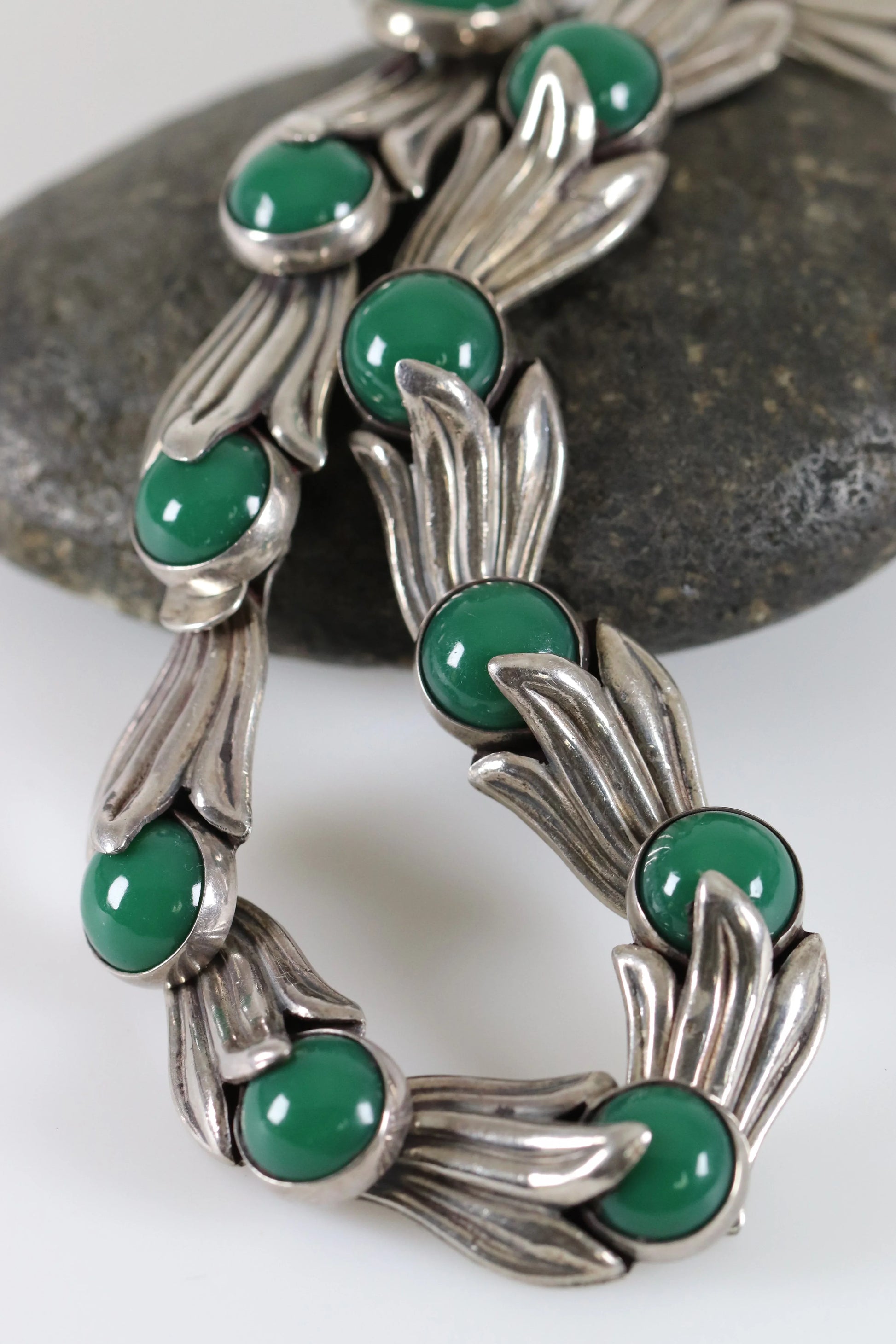 SOLD OUT: Los Castillo Green Onyx Floral Necklace | Vintage Sterling Silver | Taxco Mid-Century - Carmel Fine Silver Jewelry