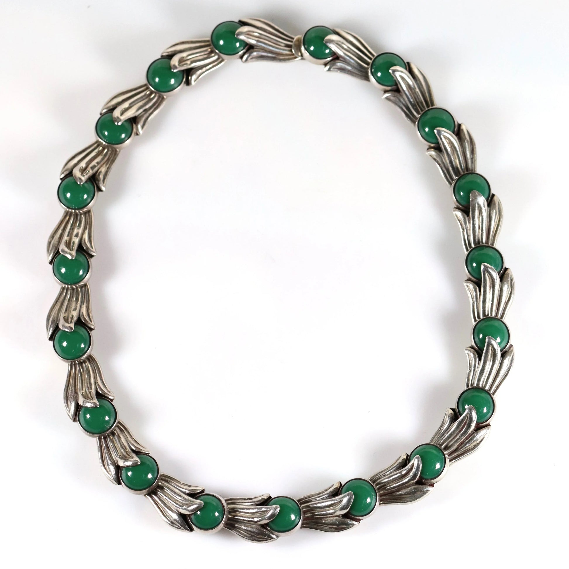 SOLD OUT: Los Castillo Green Onyx Floral Necklace | Vintage Sterling Silver | Taxco Mid-Century - Carmel Fine Silver Jewelry