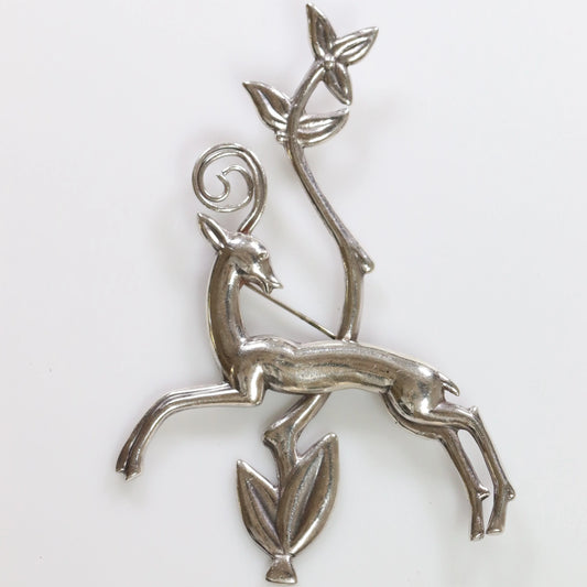 SOLD OUT: Los Castillo Taxco Brooch | Vintage Sterling Silver | Deer Mid Century Mexico Pin - Carmel Fine Silver Jewelry