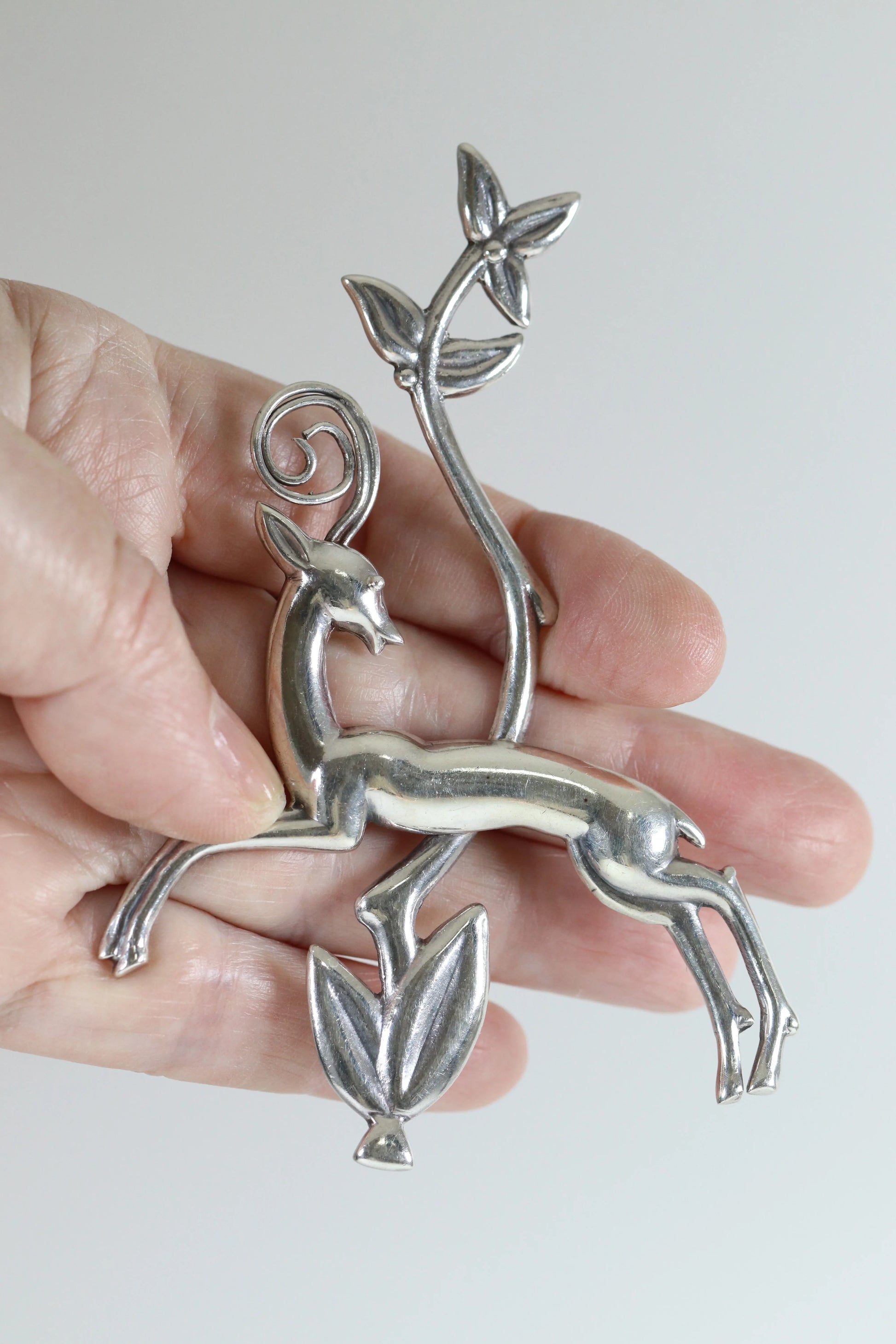 SOLD OUT: Los Castillo Taxco Brooch | Vintage Sterling Silver | Deer Mid Century Mexico Pin - Carmel Fine Silver Jewelry
