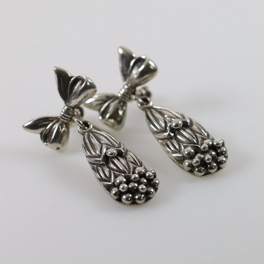 SOLD OUT: Margot de Taxco Bow and Berry Drop Earrings | Vintage Sterling Silver | Screwback Taxco Mexico - Carmel Fine Silver Jewelry