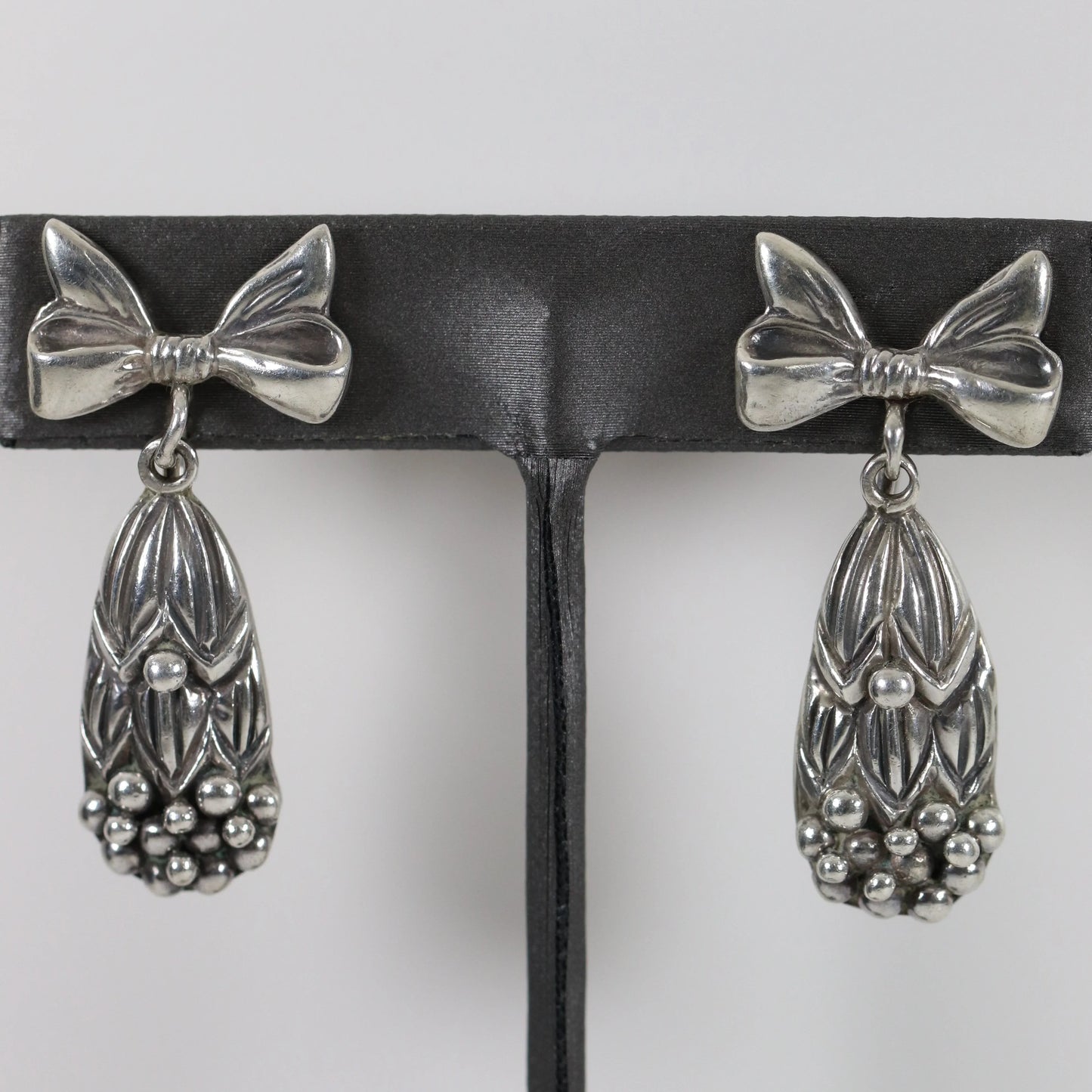 SOLD OUT: Margot de Taxco Bow and Berry Drop Earrings | Vintage Sterling Silver | Screwback Taxco Mexico - Carmel Fine Silver Jewelry