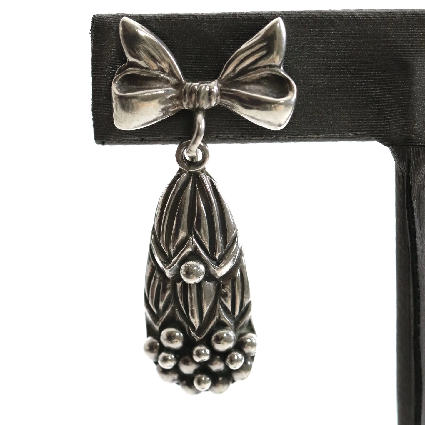 SOLD OUT: Margot de Taxco Bow and Berry Drop Earrings | Vintage Sterling Silver | Screwback Taxco Mexico - Carmel Fine Silver Jewelry