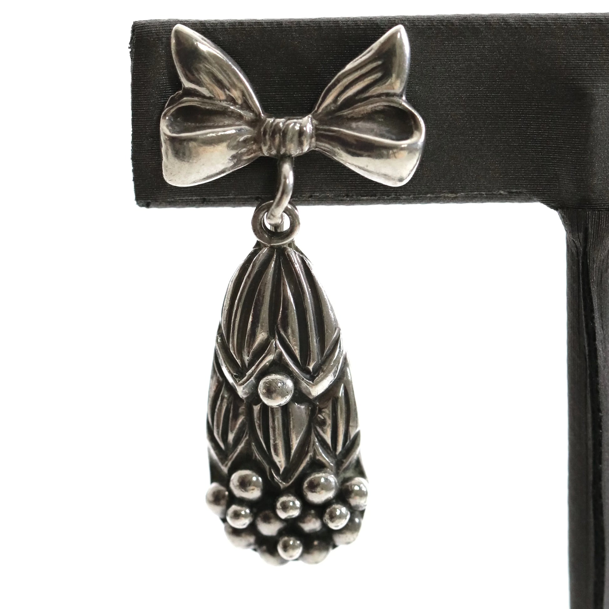 SOLD OUT: Margot de Taxco Bow and Berry Drop Earrings | Vintage Sterling Silver | Screwback Taxco Mexico - Carmel Fine Silver Jewelry