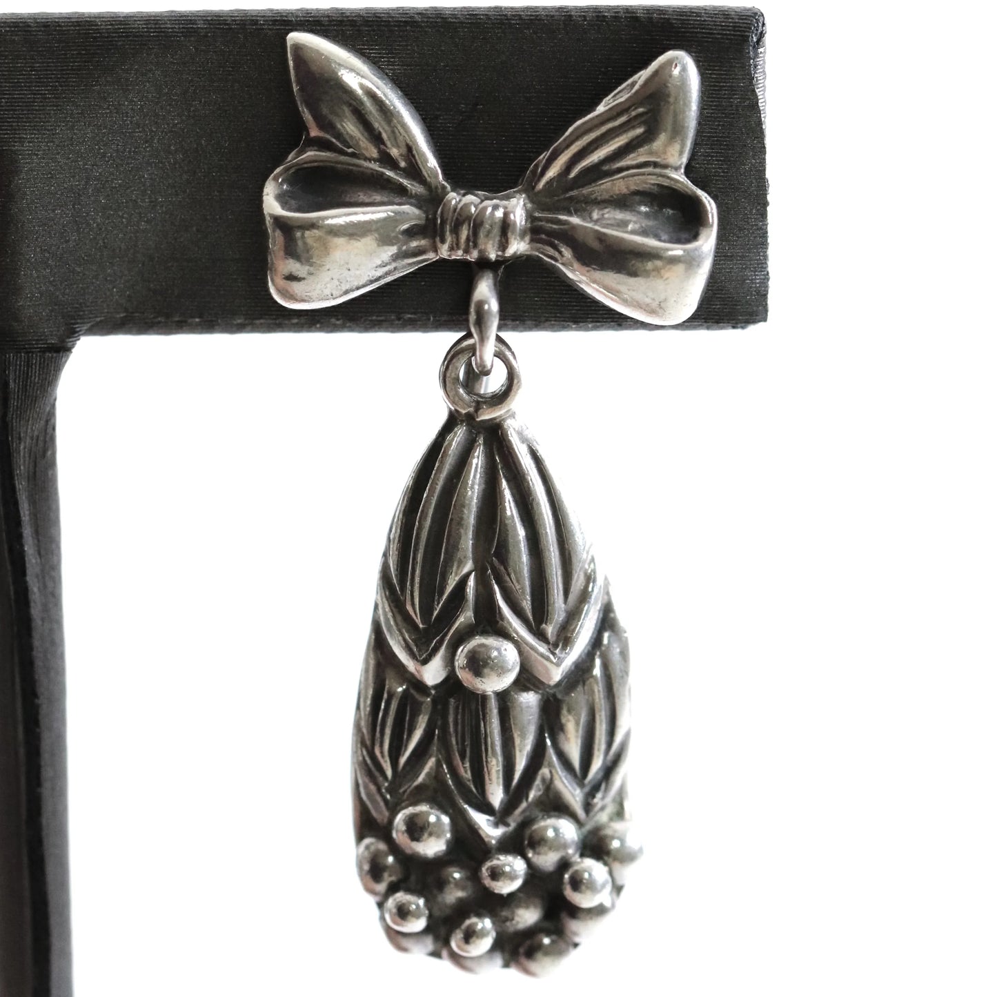 SOLD OUT: Margot de Taxco Bow and Berry Drop Earrings | Vintage Sterling Silver | Screwback Taxco Mexico - Carmel Fine Silver Jewelry