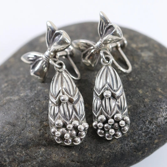 SOLD OUT: Margot de Taxco Bow and Berry Drop Earrings | Vintage Sterling Silver | Screwback Taxco Mexico - Carmel FSJ