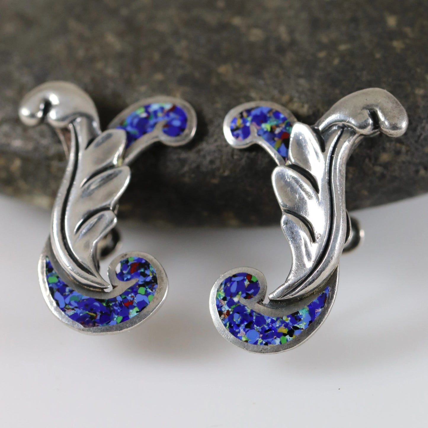 SOLD OUT: Margot de Taxco Confetti Enamel Earrings | Vintage Sterling Silver | Screwback Taxco Mexico - Carmel Fine Silver Jewelry