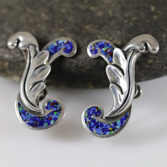 SOLD OUT: Margot de Taxco Confetti Enamel Earrings | Vintage Sterling Silver | Screwback Taxco Mexico - Carmel Fine Silver Jewelry