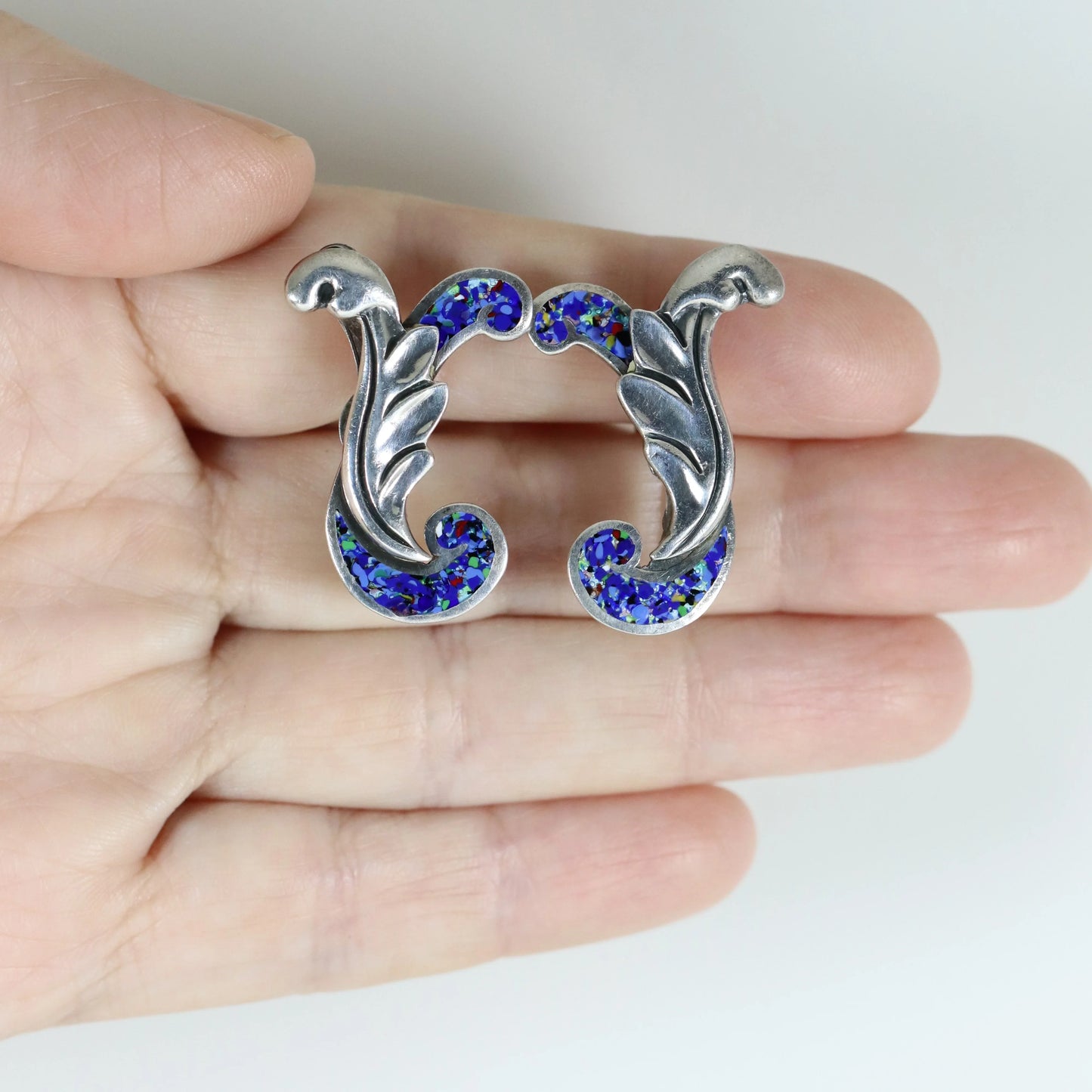 SOLD OUT: Margot de Taxco Confetti Enamel Earrings | Vintage Sterling Silver | Screwback Taxco Mexico - Carmel Fine Silver Jewelry