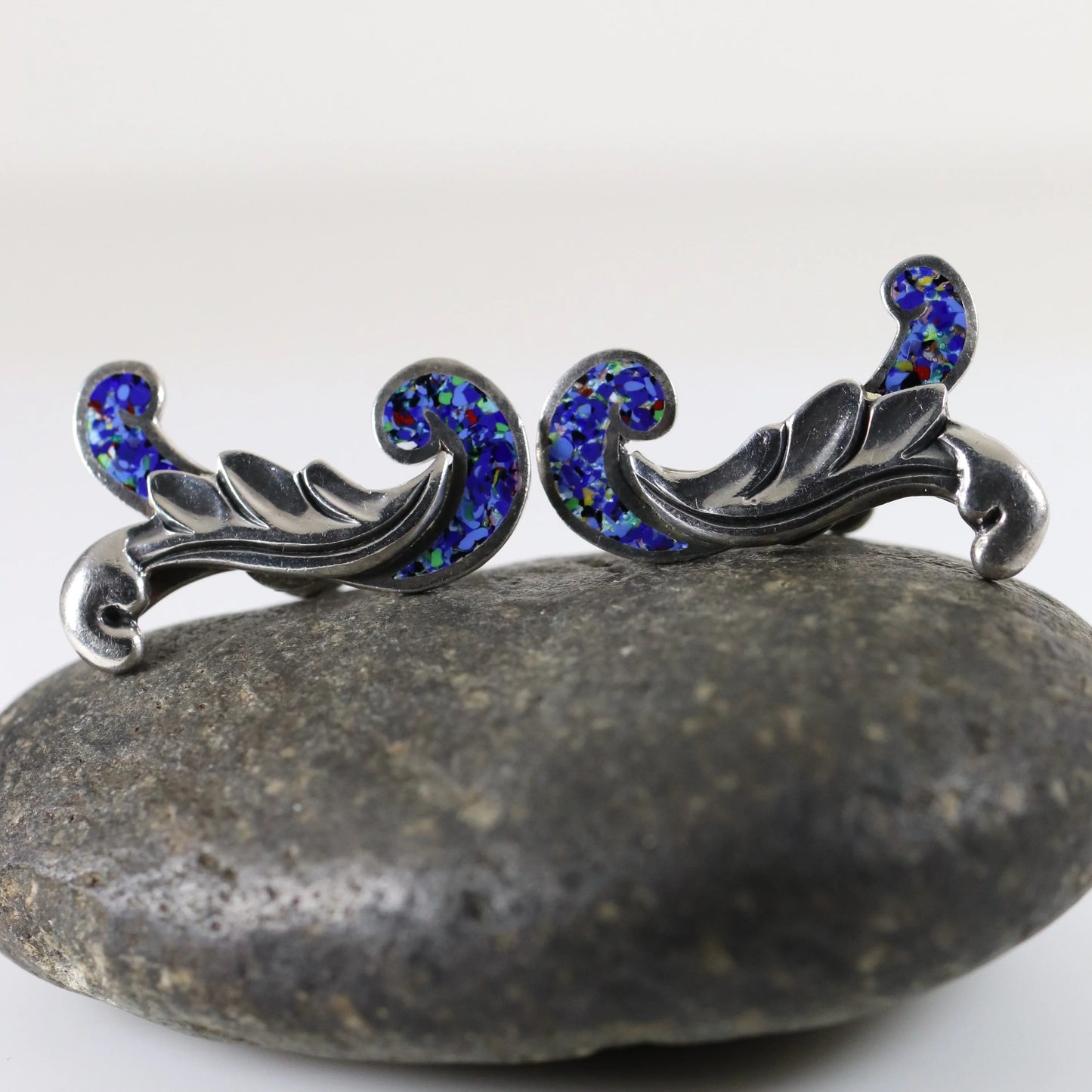 SOLD OUT: Margot de Taxco Confetti Enamel Earrings | Vintage Sterling Silver | Screwback Taxco Mexico - Carmel Fine Silver Jewelry