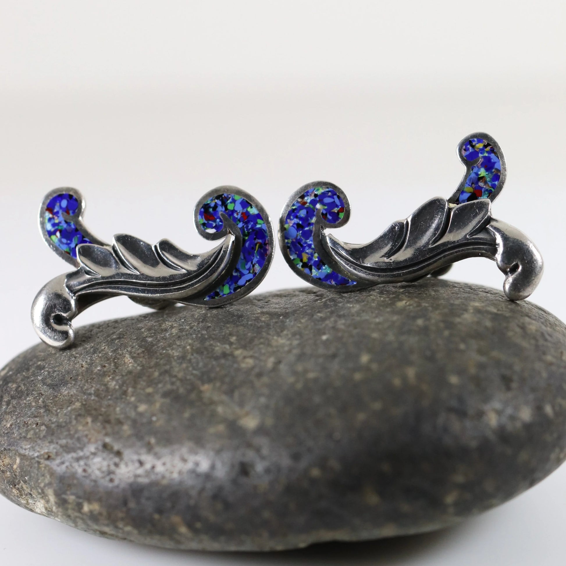 SOLD OUT: Margot de Taxco Confetti Enamel Earrings | Vintage Sterling Silver | Screwback Taxco Mexico - Carmel Fine Silver Jewelry