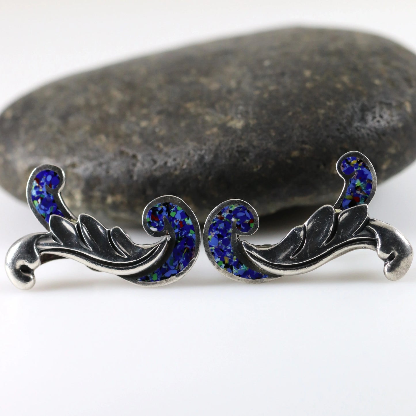 SOLD OUT: Margot de Taxco Confetti Enamel Earrings | Vintage Sterling Silver | Screwback Taxco Mexico - Carmel Fine Silver Jewelry