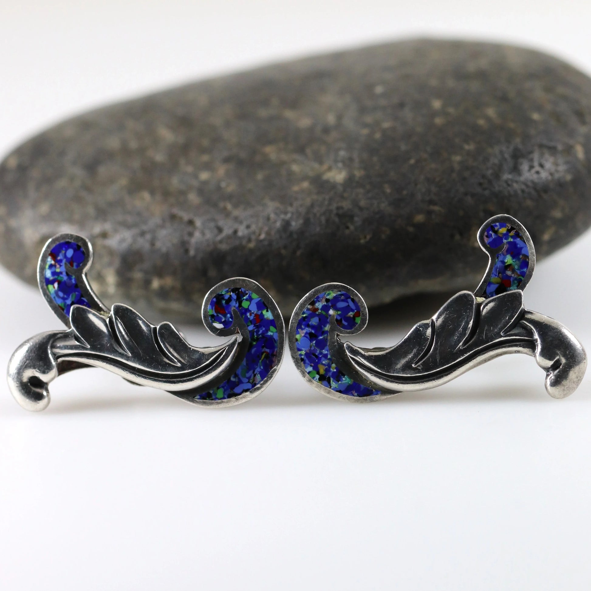 SOLD OUT: Margot de Taxco Confetti Enamel Earrings | Vintage Sterling Silver | Screwback Taxco Mexico - Carmel Fine Silver Jewelry
